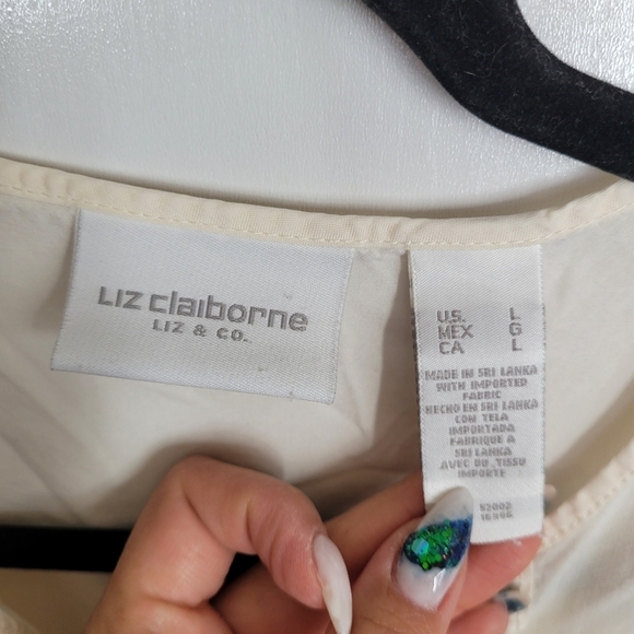 Liz Claiborne Vintage Ivory Button Down Blouse 90s Lightweight Quayer Sleeve Lrg - Picture 4 of 11